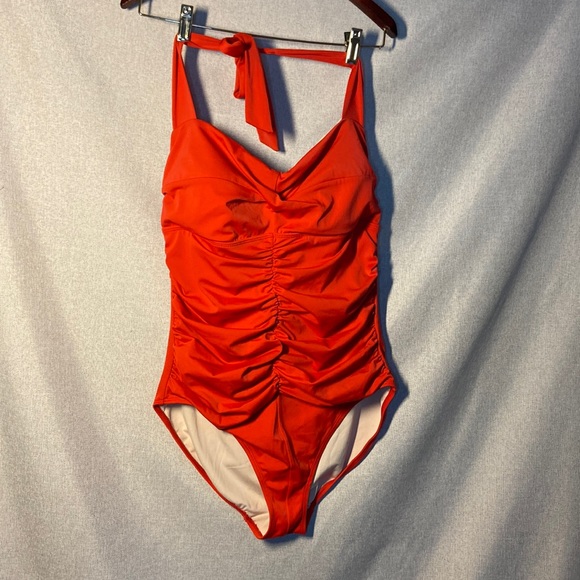 Tropical Escape Red Halter Swim-Suit, Size 14 - Picture 2 of 4